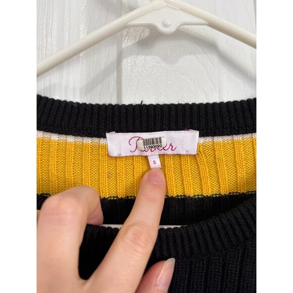 Parker Montego Striped Ruffle Accent Wool Blend Sweater Small - Picture 5 of 6